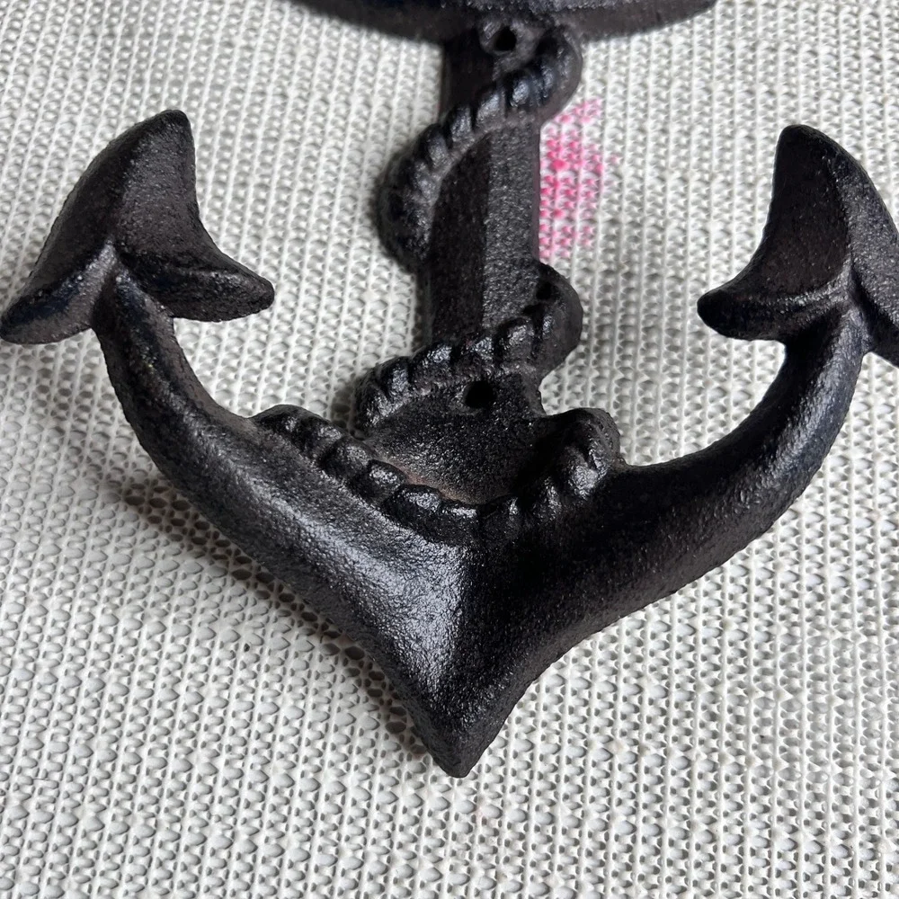 Cast Iron Anchor Wall Hook Nautical Maritime Rope Decor Black Coat Towel Hanger
